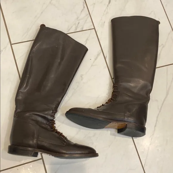 Leather Combat Lace-Up Combat Riding Boots Dark Brown Nine West 7.5