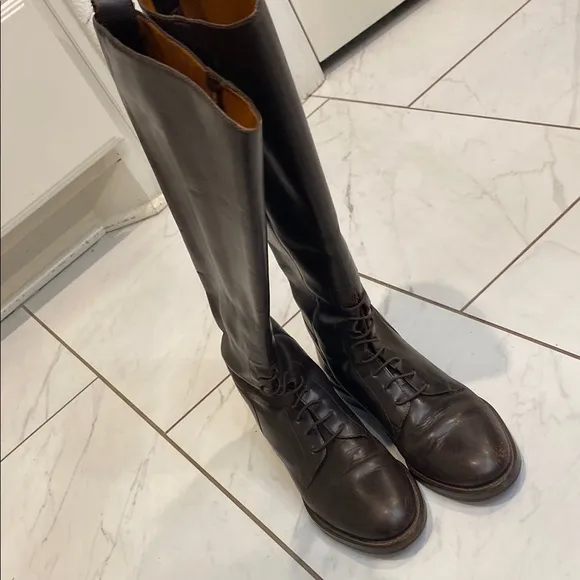 Leather Combat Lace-Up Combat Riding Boots Dark Brown Nine West 7.5