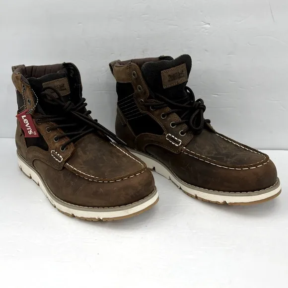LEVIS, DAWSON TUMBLED UPPER LEATHER BOOTS, TWO TONE BROWN COLOR, MEN’S SIZE 9.5