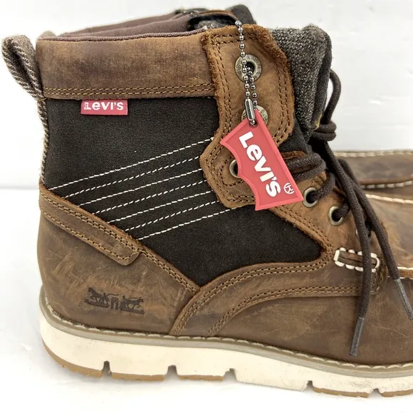 LEVIS, DAWSON TUMBLED UPPER LEATHER BOOTS, TWO TONE BROWN COLOR, MEN’S SIZE 9.5