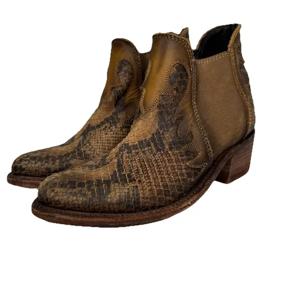 Liberty Black Uma Python Suede Leather Western Cowboy Ankle Boots Womens Size 8