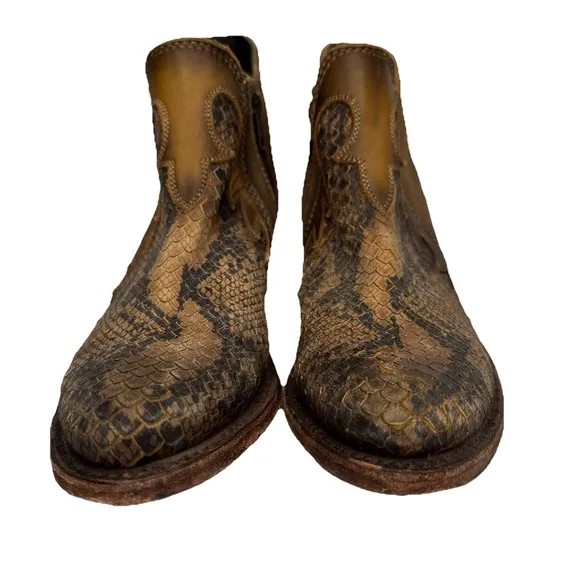 Liberty Black Uma Python Suede Leather Western Cowboy Ankle Boots Womens Size 8