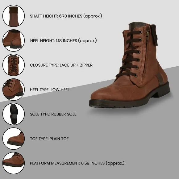 LIBERTYZENO Men's Brown  Lace-Up Casual Boots
