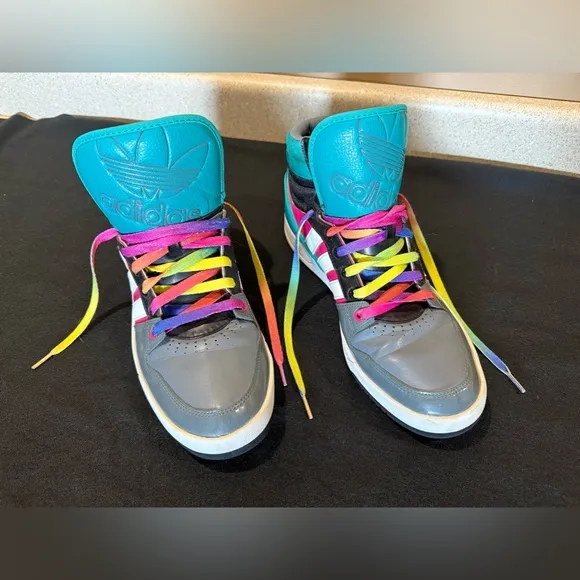 LIKE-NEW Adidas RETRO Court HI TOP Teal PINK