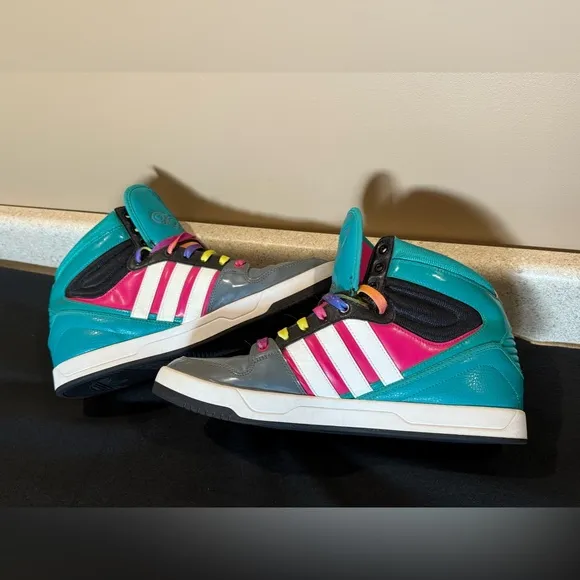 LIKE-NEW Adidas RETRO Court HI TOP Teal PINK
