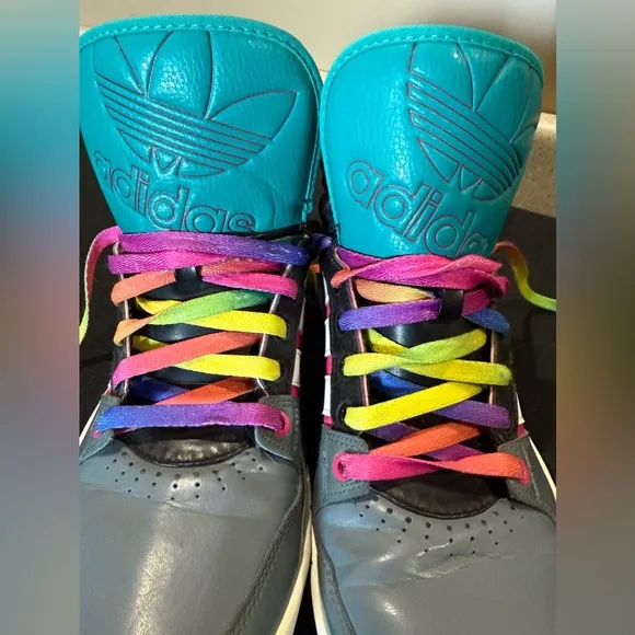 LIKE-NEW Adidas RETRO Court HI TOP Teal PINK