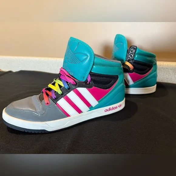 LIKE-NEW Adidas RETRO Court HI TOP Teal PINK