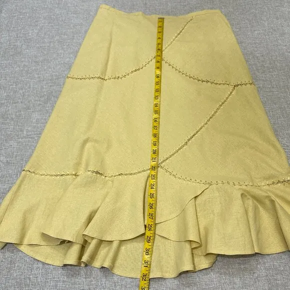 Linen-Blend Ruffle Hem Skirt – Soft Yellow Midi - Emma James