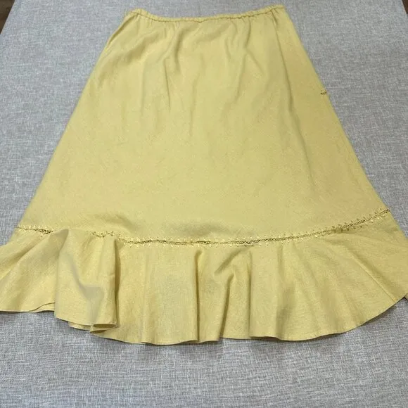 Linen-Blend Ruffle Hem Skirt – Soft Yellow Midi - Emma James