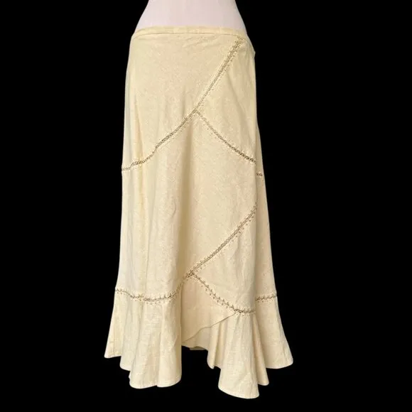 Linen-Blend Ruffle Hem Skirt – Soft Yellow Midi - Emma James