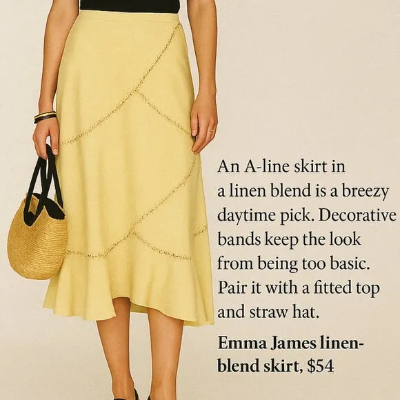 Linen-Blend Ruffle Hem Skirt – Soft Yellow Midi - Emma James