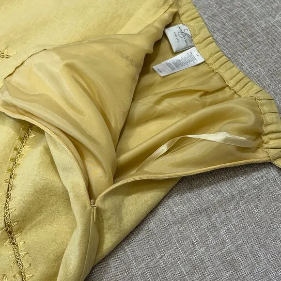 Linen-Blend Ruffle Hem Skirt – Soft Yellow Midi - Emma James