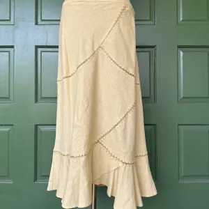 Linen-Blend Ruffle Hem Skirt – Soft Yellow Midi - Emma James