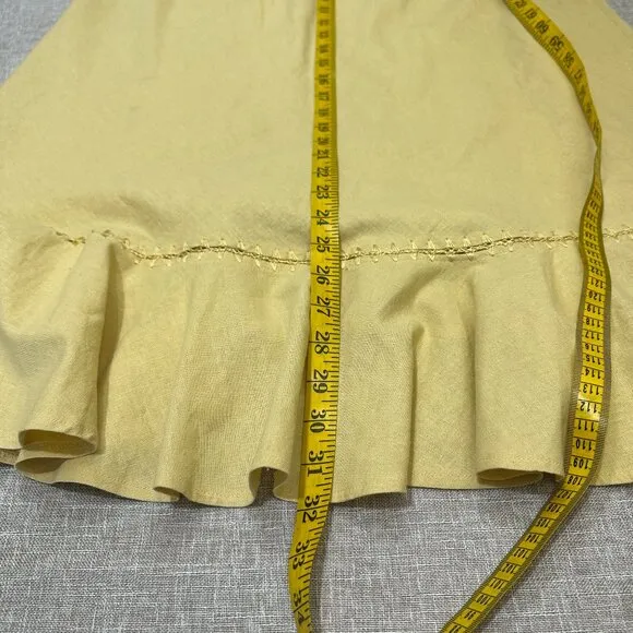 Linen-Blend Ruffle Hem Skirt – Soft Yellow Midi - Emma James