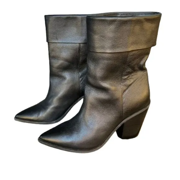 Lisa Vicky Womens Steady Western Black Leather Block Heel Bootie Size 9M