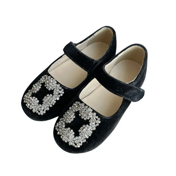 Little Dianna sz 10 Belita Black velvet crystal