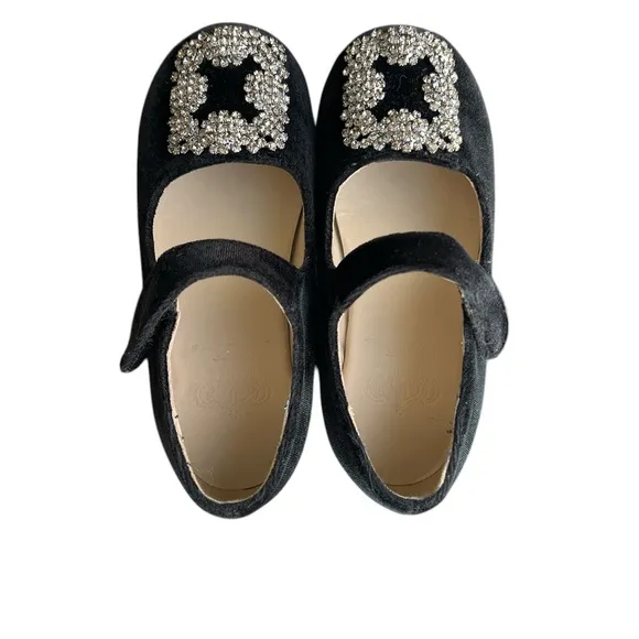 Little Dianna sz 10 Belita Black velvet crystal