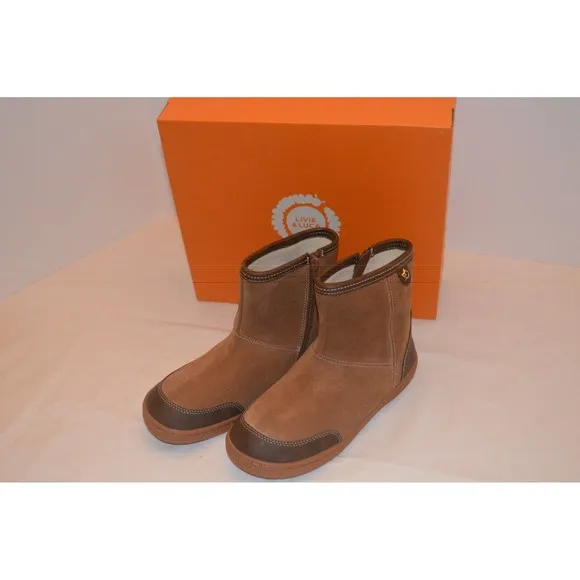 Livie and Luca Size 3 Youth Saddle Tan Suede Leather Boots Boys Girls Unisex