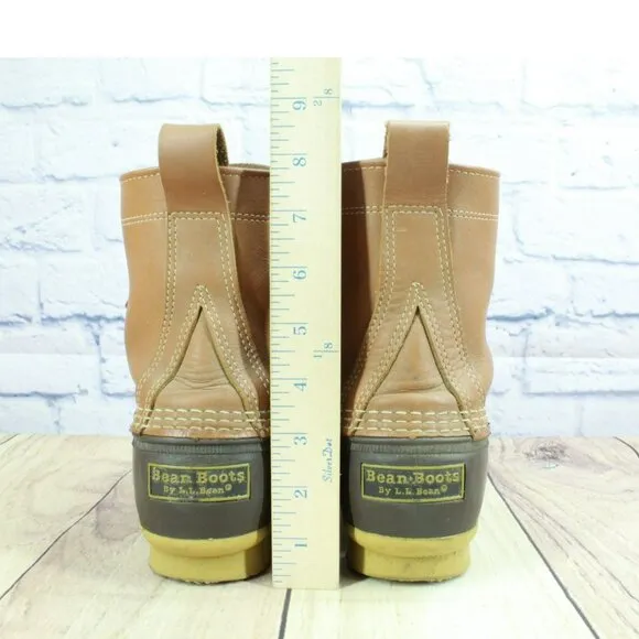 LL Bean Brown Leather 8&quot; Lace Up Round Toe Unlined Ankle Duck Boots Size 10 M