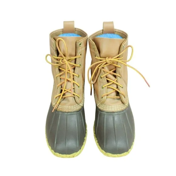 LL Bean Brown Leather 8&quot; Lace Up Round Toe Unlined Ankle Duck Boots Size 10 M