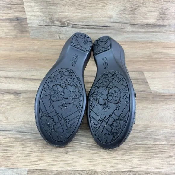 L.L. Bean Womens 274908 Wedge Heel Slip On Leather Black Slide Sandals S…
