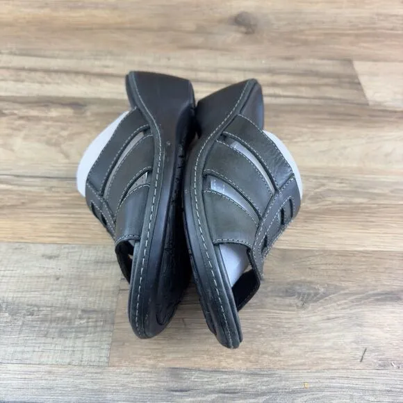 L.L. Bean Womens 274908 Wedge Heel Slip On Leather Black Slide Sandals S…