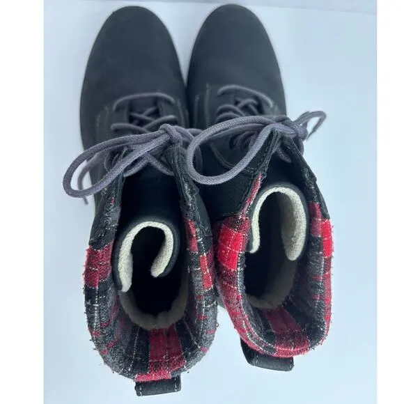 LL BEAN Womens Red Plaid Park Ridge Casual Lace Up Leather Boots Black 11 M