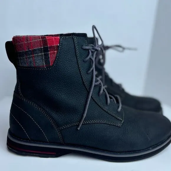 LL BEAN Womens Red Plaid Park Ridge Casual Lace Up Leather Boots Black 11 M