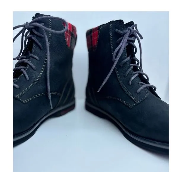 LL BEAN Womens Red Plaid Park Ridge Casual Lace Up Leather Boots Black 11 M