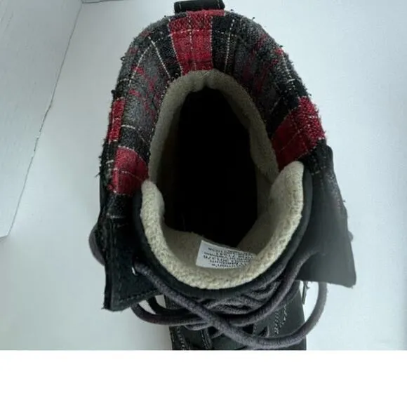 LL BEAN Womens Red Plaid Park Ridge Casual Lace Up Leather Boots Black 11 M
