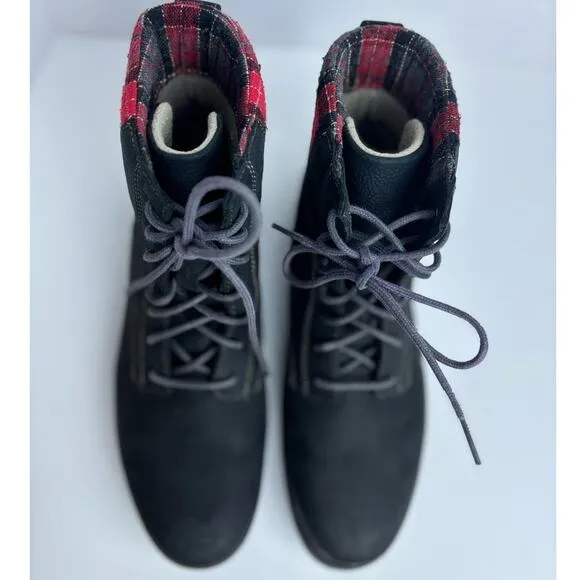 LL BEAN Womens Red Plaid Park Ridge Casual Lace Up Leather Boots Black 11 M