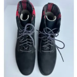 LL BEAN Womens Red Plaid Park Ridge Casual Lace Up Leather Boots Black 11 M