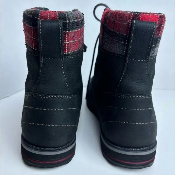 LL BEAN Womens Red Plaid Park Ridge Casual Lace Up Leather Boots Black 11 M