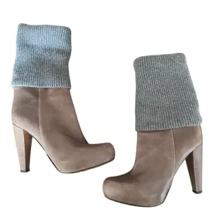 Loeffler Randall Wendy Gray Leather Sock Sweater Boots sizer 7.5