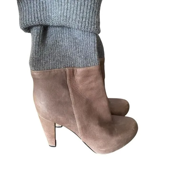 Loeffler Randall Wendy Gray Leather Sock Sweater Boots sizer 7.5