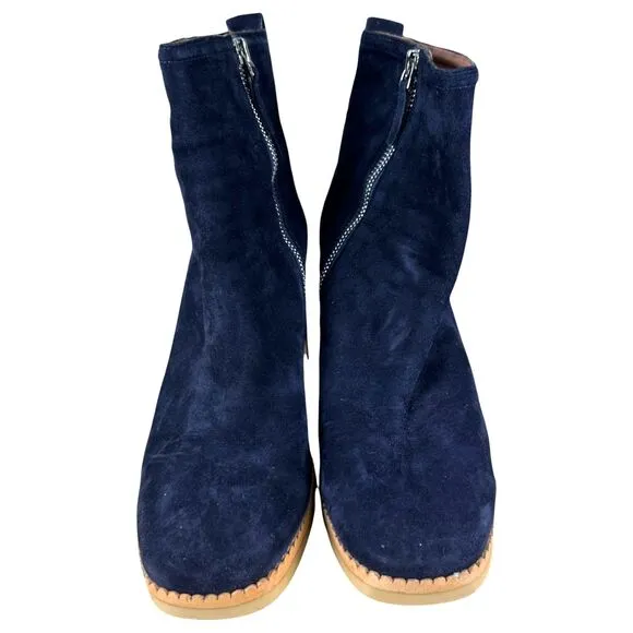 Lola Cruz Navy Blue Suede Leather Heeled Ankle Boots Booties Size EU 38 US 7.5