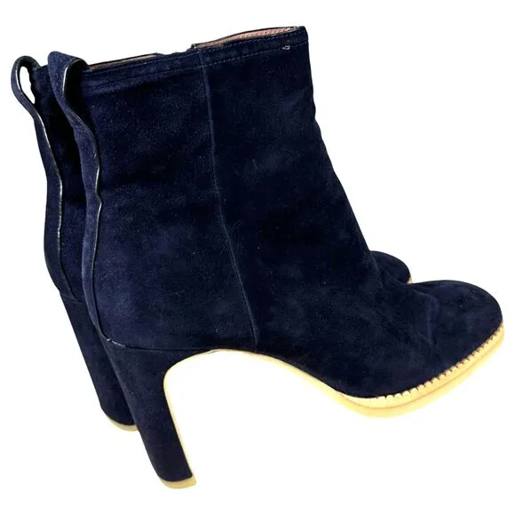 Lola Cruz Navy Blue Suede Leather Heeled Ankle Boots Booties Size EU 38 US 7.5