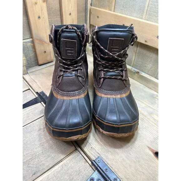 LONDON FOG Asford Duck Boots Mens 8M Brown Black Waterproof Insulated Rain Snow
