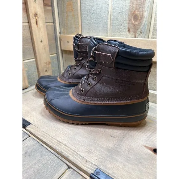LONDON FOG Asford Duck Boots Mens 8M Brown Black Waterproof Insulated Rain Snow