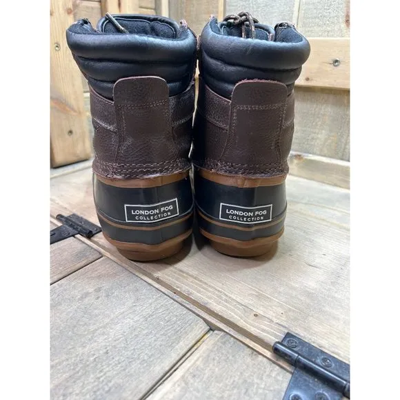 LONDON FOG Asford Duck Boots Mens 8M Brown Black Waterproof Insulated Rain Snow