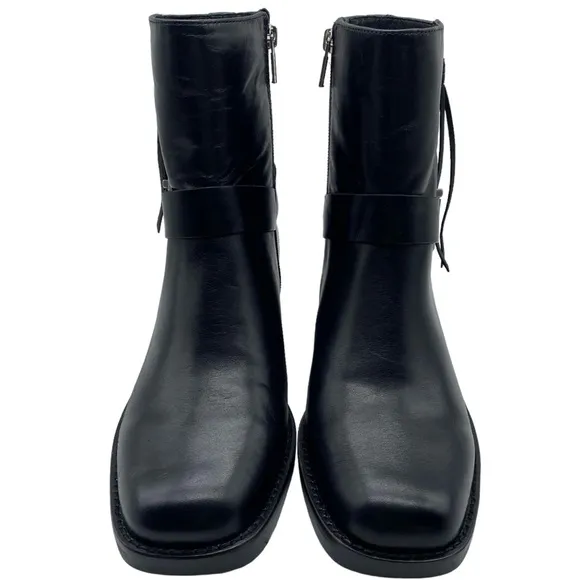 Lucky Brand Boots Kamany Sz 8.5 Braided Black Leather Moto Western Casual Womens