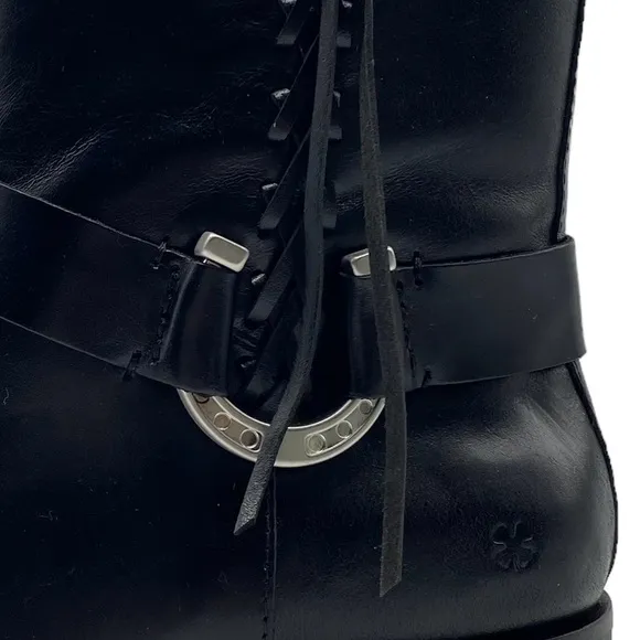 Lucky Brand Boots Kamany Sz 8.5 Braided Black Leather Moto Western Casual Womens