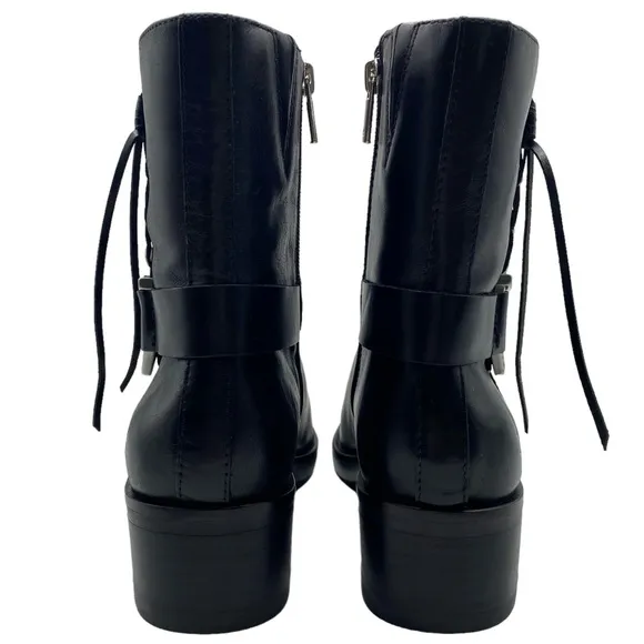 Lucky Brand Boots Kamany Sz 8.5 Braided Black Leather Moto Western Casual Womens
