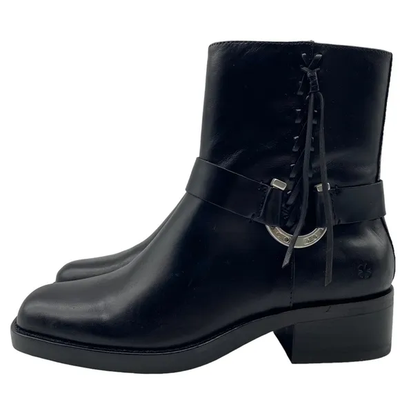 Lucky Brand Boots Kamany Sz 8.5 Braided Black Leather Moto Western Casual Womens