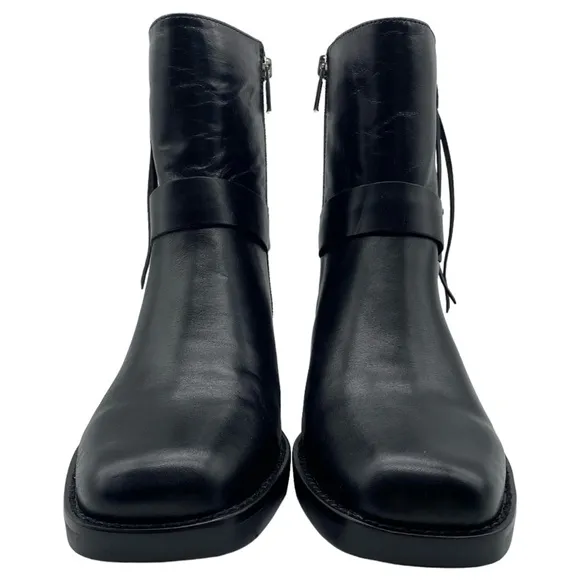 Lucky Brand Boots Kamany Sz 8.5 Braided Black Leather Moto Western Casual Womens