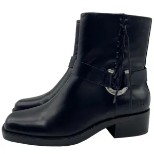 Lucky Brand Boots Kamany Sz 8.5 Braided Black Leather Moto Western Casual Womens