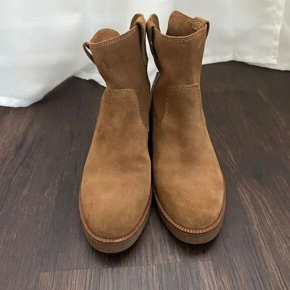 Lucky Brand Brown Tan Suede Leather Ankle Boots Size 6.5 EUC