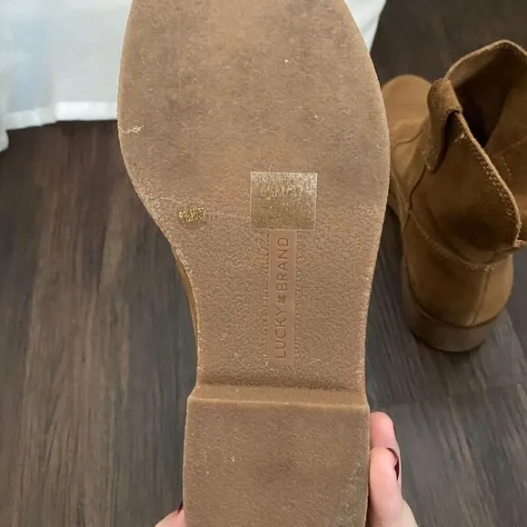 Lucky Brand Brown Tan Suede Leather Ankle Boots Size 6.5 EUC