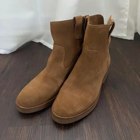Lucky Brand Brown Tan Suede Leather Ankle Boots Size 6.5 EUC