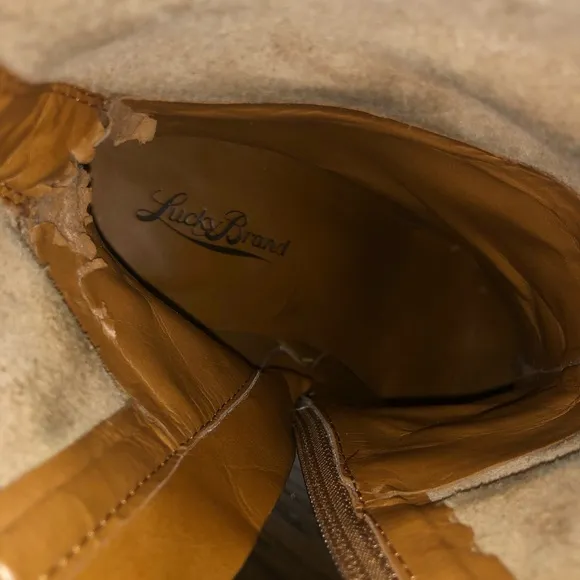 Lucky Brand Carmel Color 3” Heel Leather Boots Sz 7